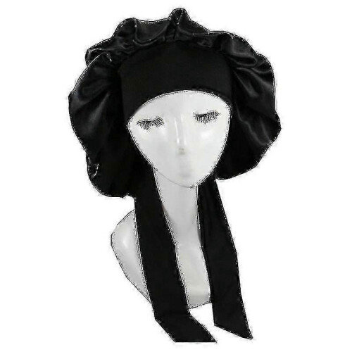 (Black)Silk Bonnet Satin Bonnet For Sleeping Bonnet With Tie Band Night Cap High Quality 1