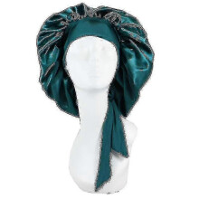 (Green) Silk Bonnet Satin Bonnet For Sleeping Bonnet With Tie Band Night Cap High Quality