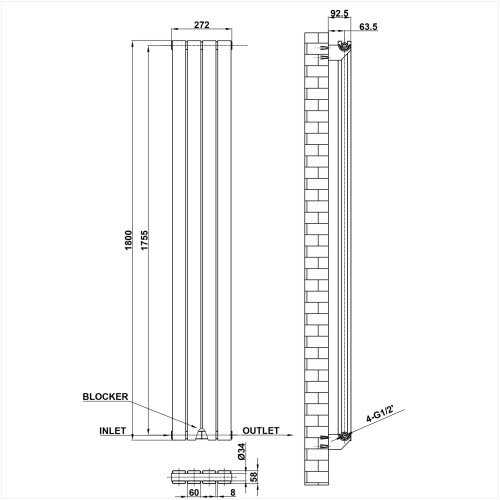 AICA (Black, 1800*272mm?double?) Flat Panel Column Radiator 2