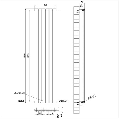 AICA (Black, 1800*408mm?single)) Flat Panel Column Radiator 2