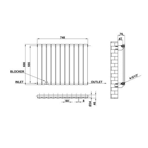 AICA (Anthracite, 600*748mm ?single)) Flat Panel Column Radiator 2