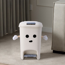 (10L) Foot Pedal & Press-to-Open Cream White Trash Bin