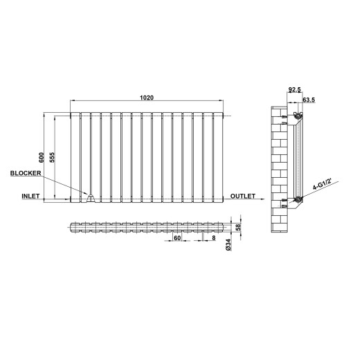 AICA (Anthracite, 600*1020mm?double?) Flat Panel Column Radiator 2