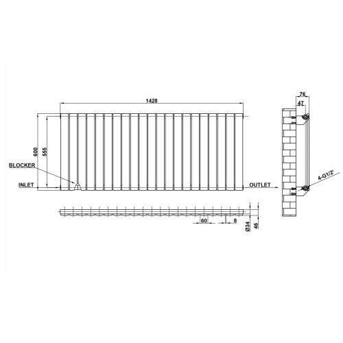 AICA (Anthracite, 600*1428mm ?single)) Flat Panel Column Radiator 2
