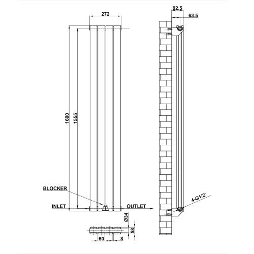 AICA (Anthracite, 1600*272mm?double?) Flat Panel Column Radiator 2