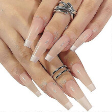 24Pcs Beauty Fake Nails Clear French Nails Art zZ
