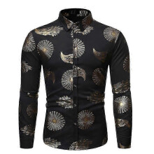 (M, Black) Fashion Men's Slim Floral Shirts zZ