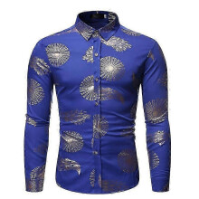(M, Blue) Fashion Men's Slim Floral Shirts zZ