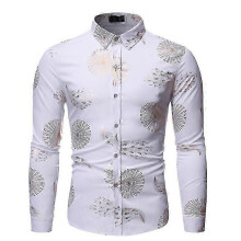 (XL, White) Fashion Men's Slim Floral Shirts zZ