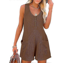 (M, dark brown) Summer Women's Sleeveless Jumpsuit Shorts Casual Women's Jumpsuit Large Women's Clothing zZ