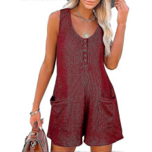 (2XL, burgundy) Summer Women's Sleeveless Jumpsuit Shorts Casual Women's Jumpsuit Large Women's Clothing zZ