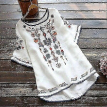 (4XL, white) Embroidery Cotton Women Shirt Summer Spring Blouse Tops Clothes For Women Clothing zZ