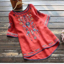 (XL, red) Embroidery Cotton Women Shirt Summer Spring Blouse Tops Clothes For Women Clothing zZ