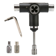 (Black) T Type Multifunctional Scooter Adjusting Tool Universal Allen Wrench Screwdriver Sandpaper Socket Wrench Skateboard Repair Tool