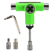 (Green) T Type Multifunctional Scooter Adjusting Tool Universal Allen Wrench Screwdriver Sandpaper Socket Wrench Skateboard Repair Tool