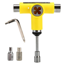 (Yellow) T Type Multifunctional Scooter Adjusting Tool Universal Allen Wrench Screwdriver Sandpaper Socket Wrench Skateboard Repair Tool
