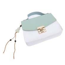 Women Shoulder Bag Purse Green PU Color Blocking Handbag Spacious & Scratch-Resistant