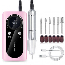 (Pink) Electric Nail Drill Machine - Professional Electric and Rechargeable Nail Drill with LCD Display, Low Heat Quiet E-File for Acrylic Gel Nails