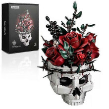 (1pc)Gothic Skull Rose Bouquet Building Set, Compatible with Lego Flowers for Adult - Halloween Gothic Horror Skeleton Plant Pot Home Decor - 2025 New