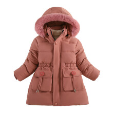 (Watermelon Red, 11-12Years) Kids Girls' Coat Fur Hooded Parka Jackets Warm UK