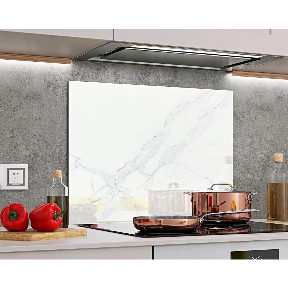 BELOFAY 6mm White Marble Tempered Glass Splashback