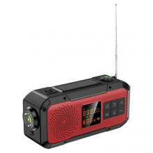 (Red) USB Mobile Phone Charging Radio Hand Crank Bluetooths Speaker LED Torchs for Emergency Lighting