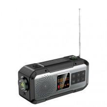 (Silver Grey) USB Mobile Phone Charging Radio Hand Crank Bluetooths Speaker LED Torchs for Emergency Lighting