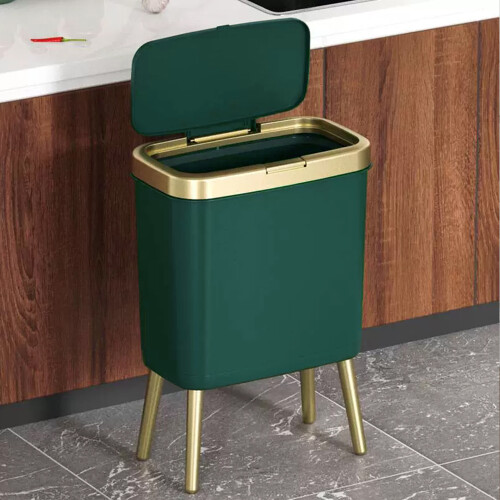 Living And Home (Green) PP High Foot Trash Bin with Lid