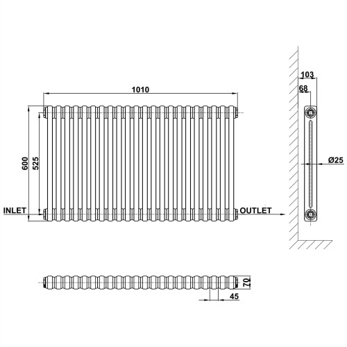 AICA (600x1010mm 2 Column) Traditional Cast Iron Radiator Anthracite 2