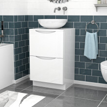 Nes Home White 500mm Freestanding Bathroom Vanity Unit With Round Ceramic Basin