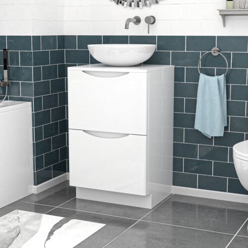 NES Home Nes Home White 500mm Freestanding Bathroom Vanity Unit With Round Ceramic Basin