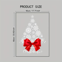 (KJ-49) Christmas Window Sticker, A Red Bow And Snowflake Christmas Tree Glass Sticker, Festive Party Decoration Atmosphere Scene Decoration