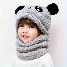 (grey, 3-10 Years Old) Adorable thickened 's ear warmer, suitable for autumn and winter seasons, with neck strap and leg straps for warmth in winter