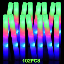 (102pcs) 102pcs Foam Glow Sticks | 3 Flashing Color Modes, LED Glow Sticks for Party, Concert, Birthday, Weddings, Christmas, New Year,