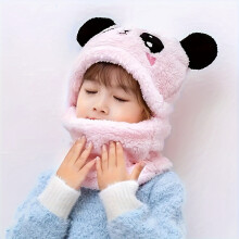 (Pink, 3-10 Years Old) Adorable thickened 's ear warmer, suitable for autumn and winter seasons, with neck strap and leg straps for warmth in winter