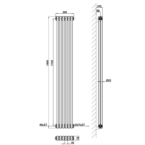 AICA (1800x290mm 2 Column) Traditional Cast Iron Radiator Anthracite 2