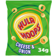 Hula Hoops Cheese & Onion Crisps 34g (Pack of 12)