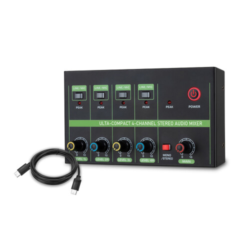Portable 4-Channel Mixer: Independent Volume Type C Power 2
