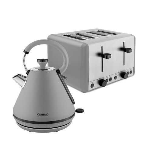 Tower Tower Sera Kitchen Set, 1.7L Rapid Boil Kettle and 4 Slice Toaster, Grey EEJB328