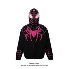 (L, black powder) Spiderman Hoodie Zipper Cardigan Street Loose Jacket