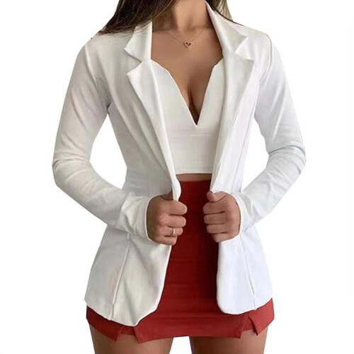 (S,White)Womens Slim Blazer Office Jacket Formal Suit Coat