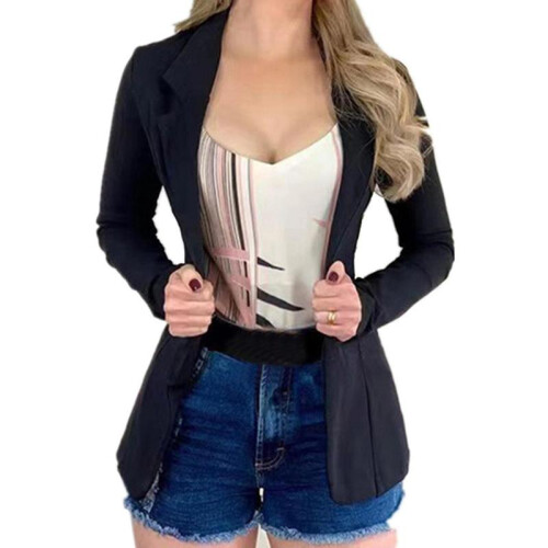 (M,Black)Womens Slim Blazer Office Jacket Formal Suit Coat