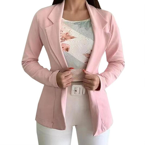 (XL,Pink)Womens Slim Blazer Office Jacket Formal Suit Coat