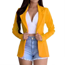 (3XL, Yellow) Womens Slim Blazer Office Jacket Formal Suit Coat