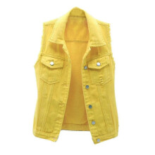 (XXL, Yellow) Women Spring And Autumn Coats Solid Sleeveless Denim Jacket Outerwear