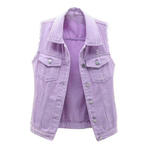 (S,Purple)Women Spring And Autumn Coats Solid Sleeveless Denim Jacket Outerwear 1
