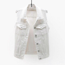 (XL, White) Women Spring And Autumn Coats Solid Sleeveless Denim Jacket Outerwear