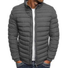 (S, Grey) Men Lightweight Bubble Coat Puffer Jacket Quilted Padded Outerwear