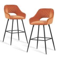 (Orange, 2 Bar Stools) 1/2 Velvet Bar Stools High Counter Breakfast Chair