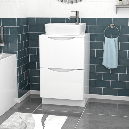 NES Home Nes Home 500mm White Drawers Vanity, Worktop & Square Rounded Corner Basin 2